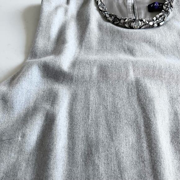 Ralph Lauren Purple Label Jeweled Neck Midi Sheath Dress Gray Wool Women's 14 - Picture 6 of 16